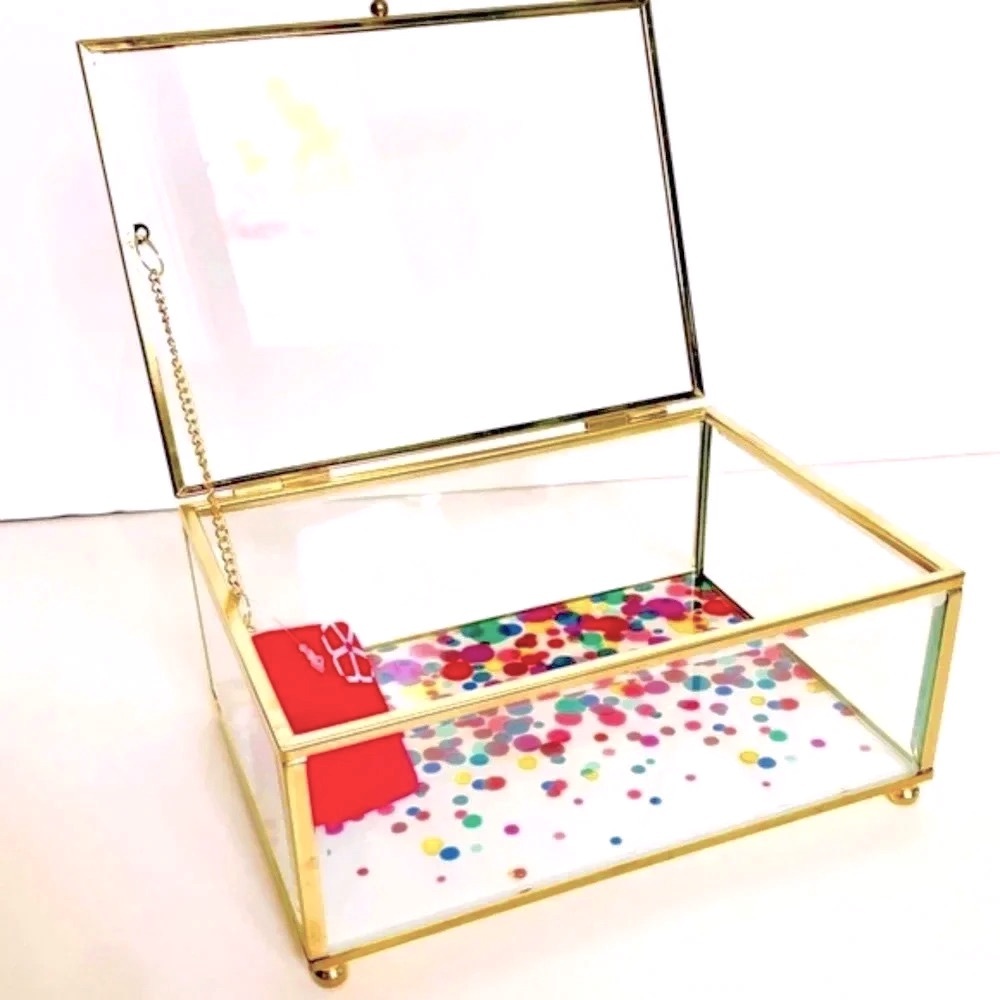Trina Turk Dots Glass Jewelry Box with Gold Trim - Picture 3 of 7